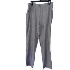Tahari Linen Trousers Womens Size 12 Wide Leg Four Pocket Two Button Dove Gray