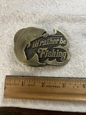 Vintage 1978 I'd Rather Be Fishing Great American Buckle Co Brass Belt Buckle