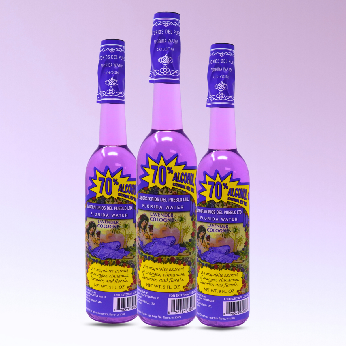 Agua Florida Lavanda, Refreshing Lavender Cologne, 9 fl oz (3-Pack