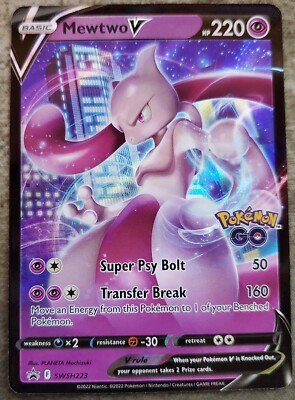 Mewtwo V SWSH223 NM Black Star Promo Holo Pokemon Go Foil Card 223 stamped  stars
