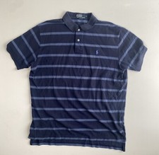 Polo Ralph Lauren Navy Blue Striped VTG Polo Shirt Mens XL Casual Preppy Classic