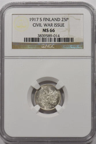 Finland 1917 S 25 Pennia NGC MS66 RARE this grade NI0005 combine shipping