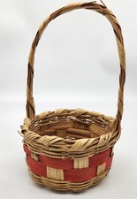 Vintage 1950s/60's Bamboo Wicker Pink Green Splint Easter Mini Basket Mexico