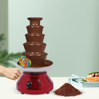 230W Commercial Chocolate Fountain 5 Tier Hot Chocolate Fondue Tower Red 110V