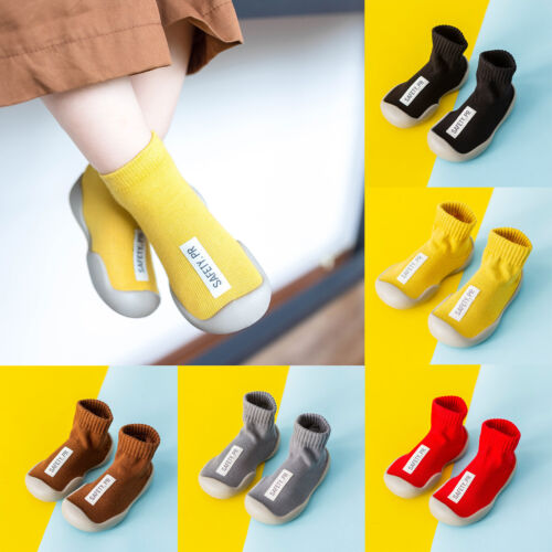 Baby Boy Girl Cartoon Warm Floor Socks Rubber Sole Shoes Anti-Slip First Walker - Picture 1 of 22