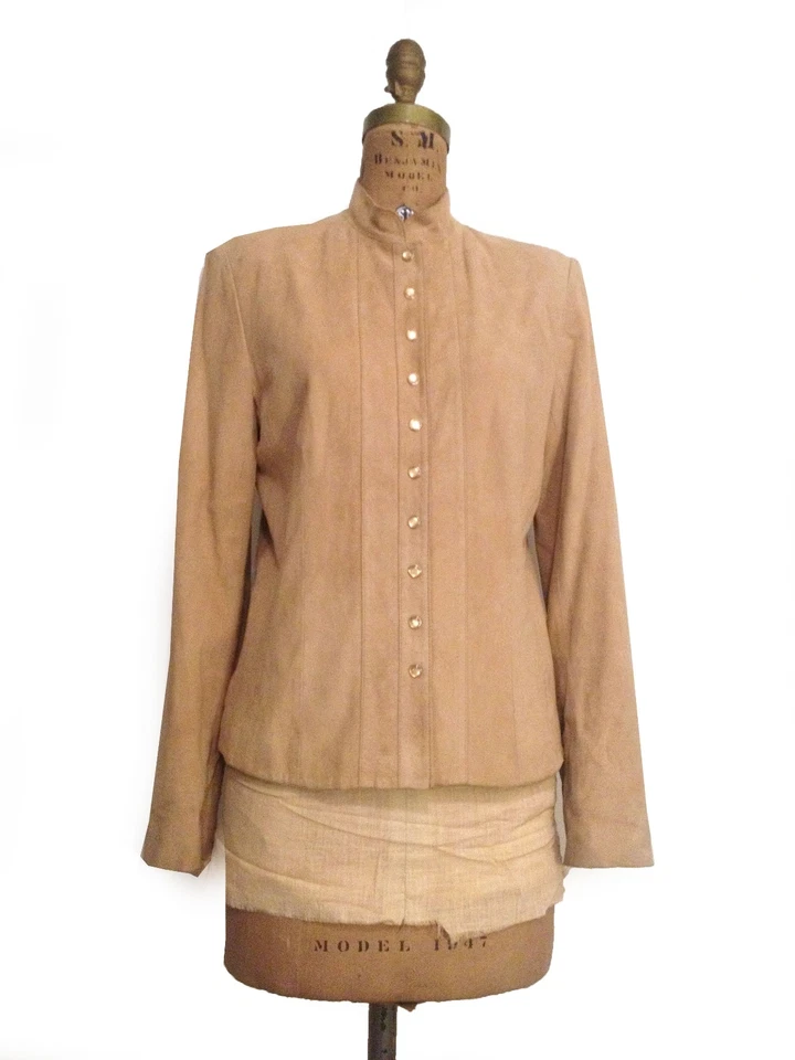 Chaqueta de Motociclista VAKKO Marrón Tostado Cuero Gamuza Genuino Abotonada Primavera - M/L Foto 3 de 4