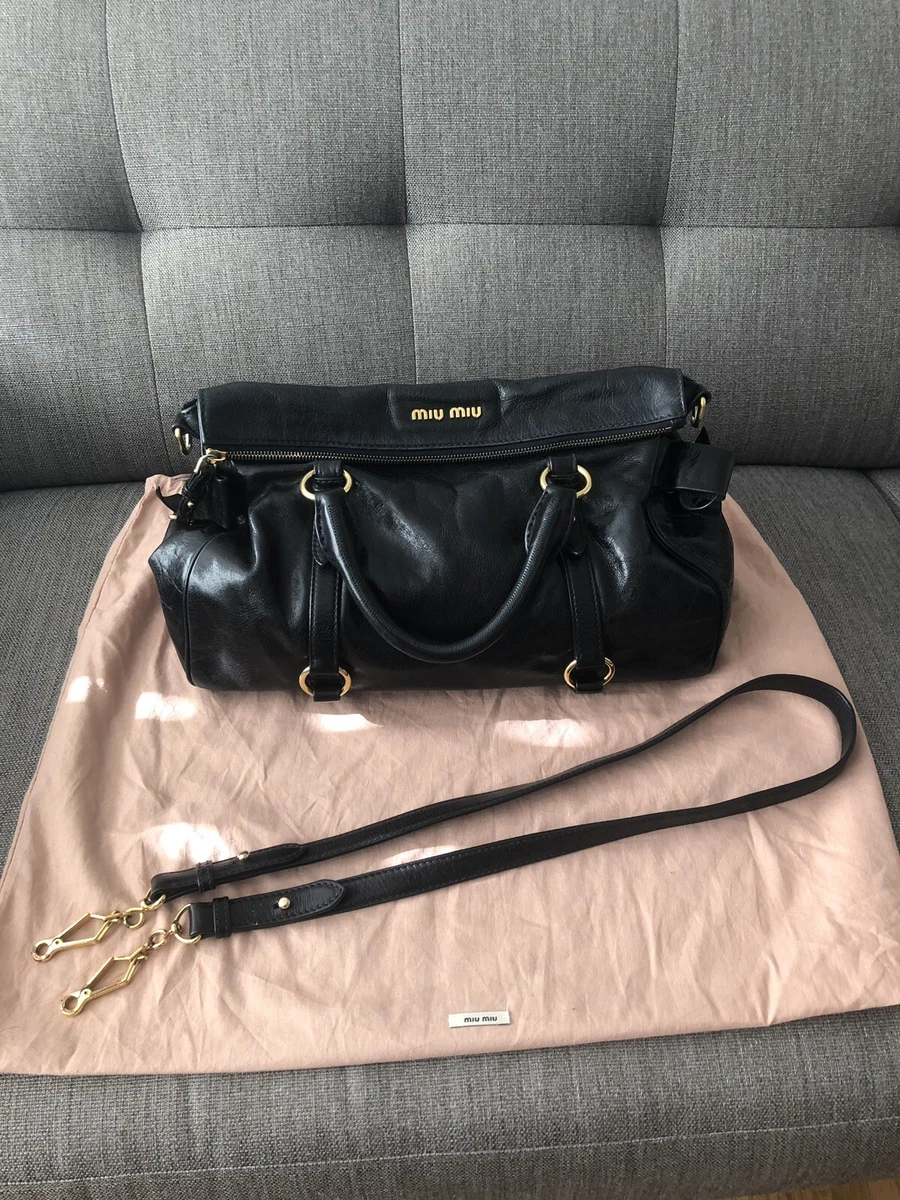 Miu Miu Vintage Black Vitello Lux Bow Satchel Bag (Gold Hardware