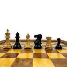 3.5” Inch Ebony & Boxwood Weighted Staunton Chess Set with 24ct Gold Detail