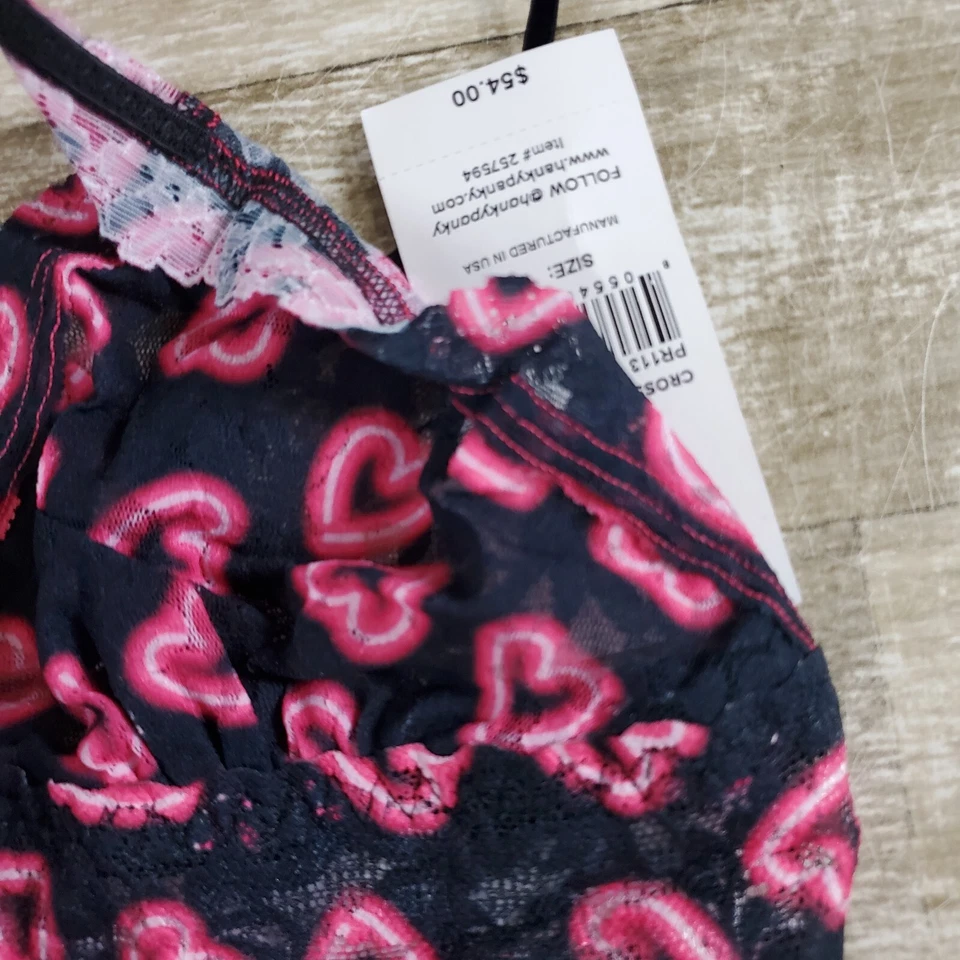 Bralette Hanky Mujer Acolchado Triángulo Mediano Negro Estampado Corazón Cruzado Foto 4 de 4