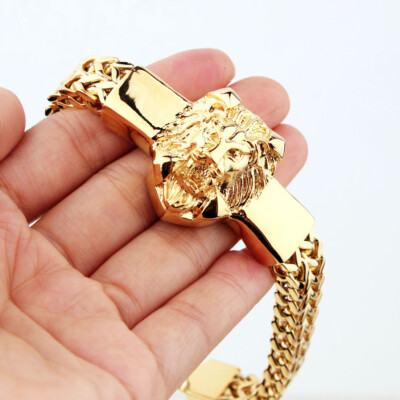 High Quality Gold Figaro Rolo Chain With Stainless Steel Lion Head