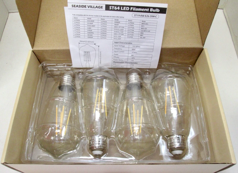 8W LED Edison Light Bulb 2700K Soft White E26 820 Lumens - 4 Pack - Image 3 of 3