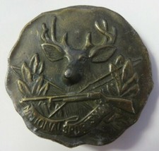 Vintage 3-D DEER Belt Buckle Brass NATIONAL SPORTSMAN Rifle Elk Buck