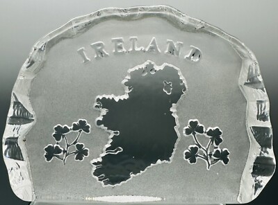 Emerald Isle Art Glass Paperweight Map Of Ireland Erin Shamrocks Irish Decor 6 L