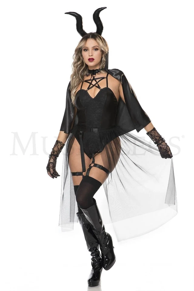 Dark Devil 6 Piezas Negro Peluche Body Pentagrama Contraste Encaje Disfraz Conjunto Talla ML Foto 4 de 4