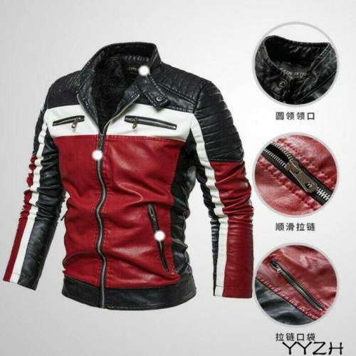 Outwear Mens Leather Jacket Slim Fit Thick Winter Zipper Motorcycle race Biker - Picture 9 of 12