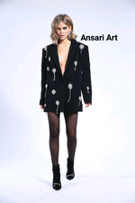Women Black Blazer Crystal Embellished Jacket Custom Made Premium Cotton oufits