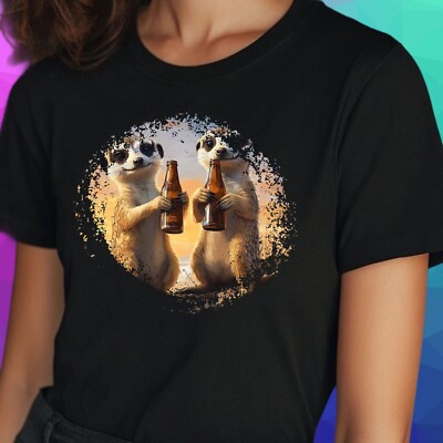 Frauen T-Shirt Erdmännchen mit Bier Motiv Baumwolle Größe S bis 3XL