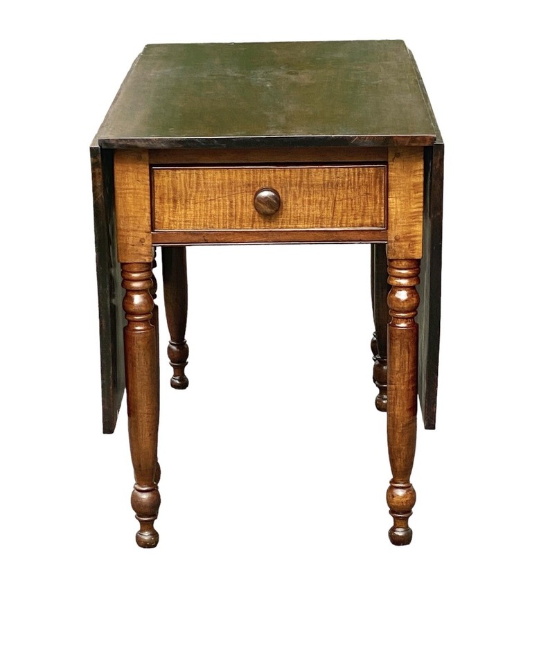 Antique Sheraton Style Cherry & Tiger Maple Drop Leaf Dining Table with ...