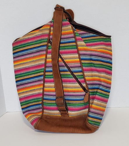 Cedano Handtasche Versand inklusive Leder geflochten Canvas Stamm Azteken Streifen Guatemala - Bild 6 von 16