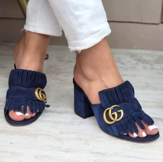 Gucci Marmont daim franges talons mules sandales chaussures escarpins EU 35 UK 2 2 2,5