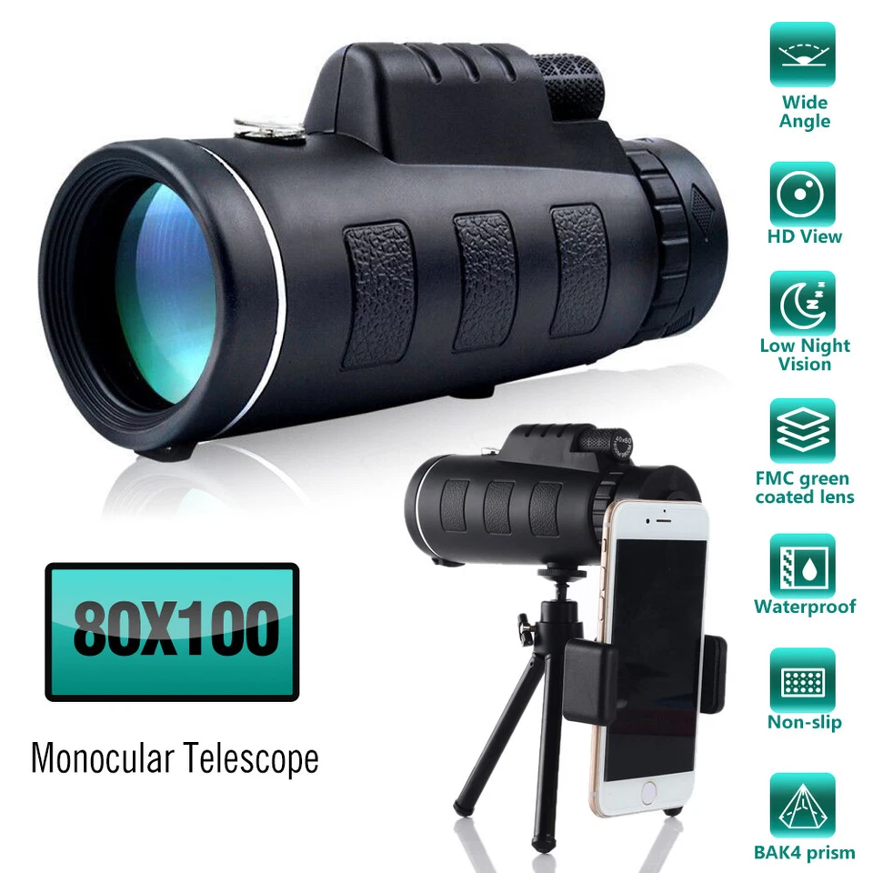 80X100 HD Monocular Telescope Starscope Night Vision Zoom Lense + Tripod Bag - Image 2 of 4