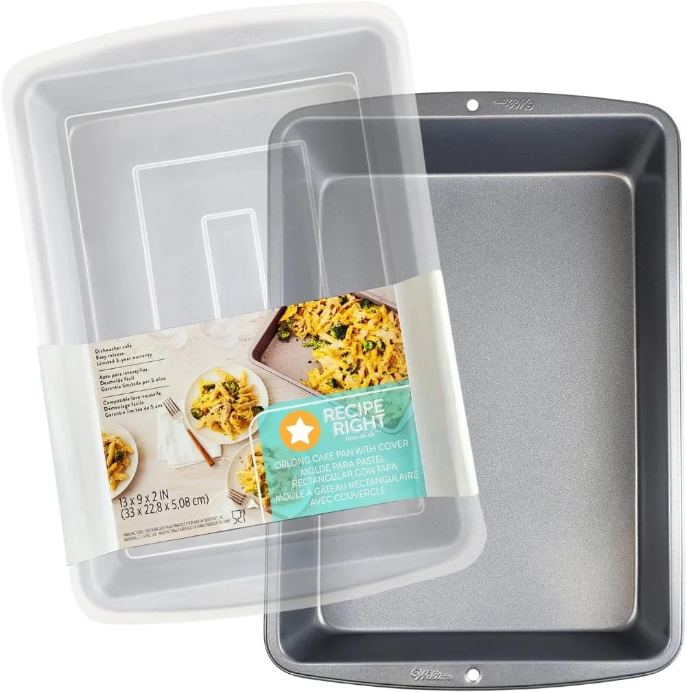 9X13 Inch Nonstick Rectangular Baking Pan with Lid – Covered Cake Pan for Browni