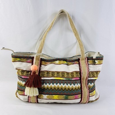 Large Woven Aztec Southwestern Tote Bag Boho Purse With Tassel Large Beach Trave