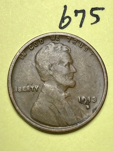 1913-S LINCOLN WHEAT CENT, low mintage date, "FINE" condition #675