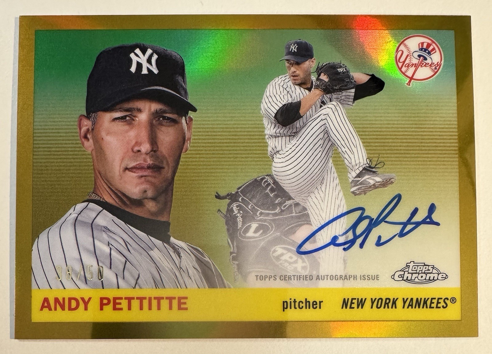 2025 Topps Chrome Platinum Andy Pettitte Gold Refractor Auto Autograph #/50
