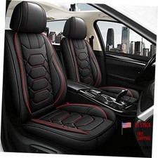 Leather Car Seat Covers Front Pair, Waterproof Faux FRONT SET BLACK/RED