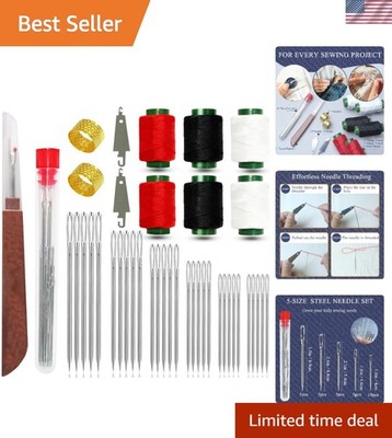 Big Eye Steel Sewing Needles Set - 42PCS with Threaders & Thimbles Included