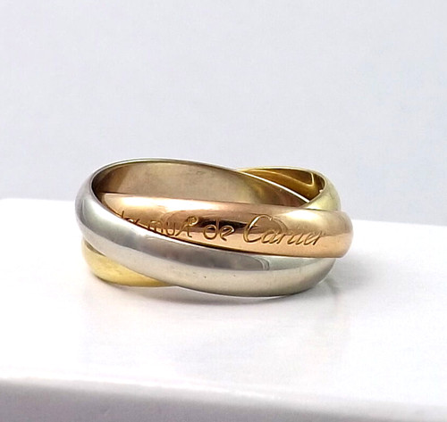 Must De Cartier 18k Tricolor Gold Trinity Amour Rolling Wedding Band Ring sz53