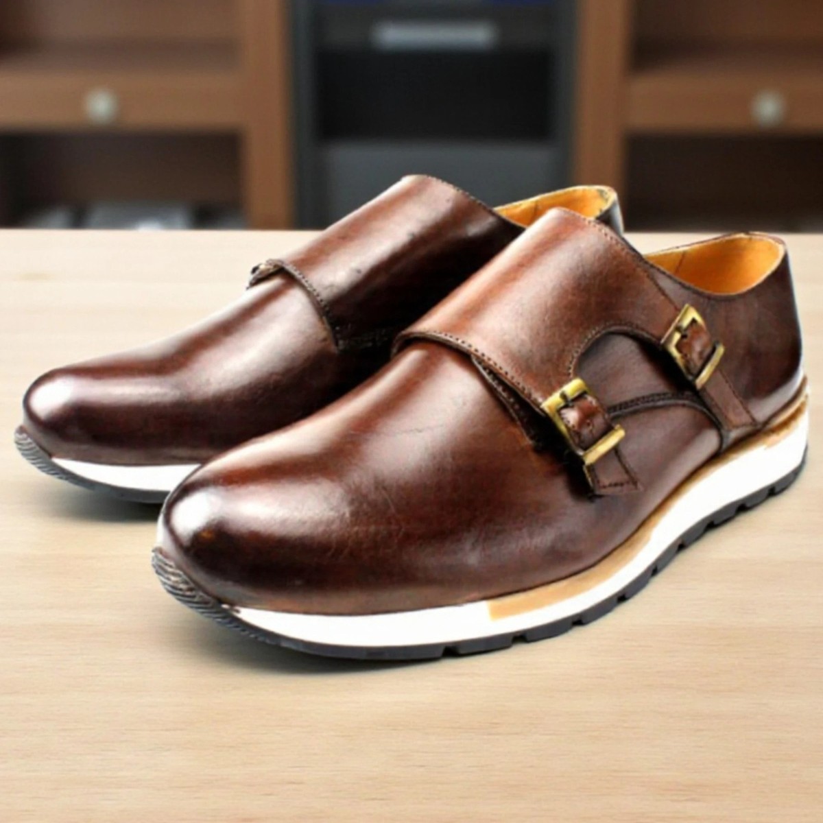 Men\'s Versace Collection Double Monk Strap Dress Shoes Brown EU 43 NWOT The Heston Double Monk Strap Boot - Brown – Paul Evans main image 3