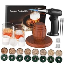 Whiskey Smoker Kit with Torch - 8 Natural Wood Smoker Kit with Glasses Set