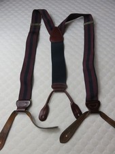 Trafalgar Suspenders Braces One Size Blue/Burgundy Striped Brass Made England