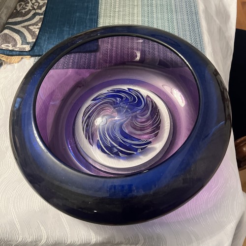 David Lappla DLK Studio Large Multi-Color Glass Bowl Cobalt Blue Airblown 1997 - 第 1/15 張圖片