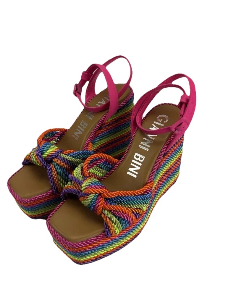 Cuñas de plataforma Gianni Bini coloridas rayas arco iris para mujer talla 8,5 M ¡Excelente! Foto 2 de 4