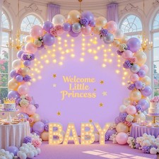 7.2 FT Purple Round Backdrop Cover with Lights String for Circle Arch Stand C...