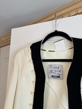 Veste Moschino Occasion - Taille 44, Gris, 100% Coton - Modèle Vintage, Longueur 65 Cm - Très Bon état