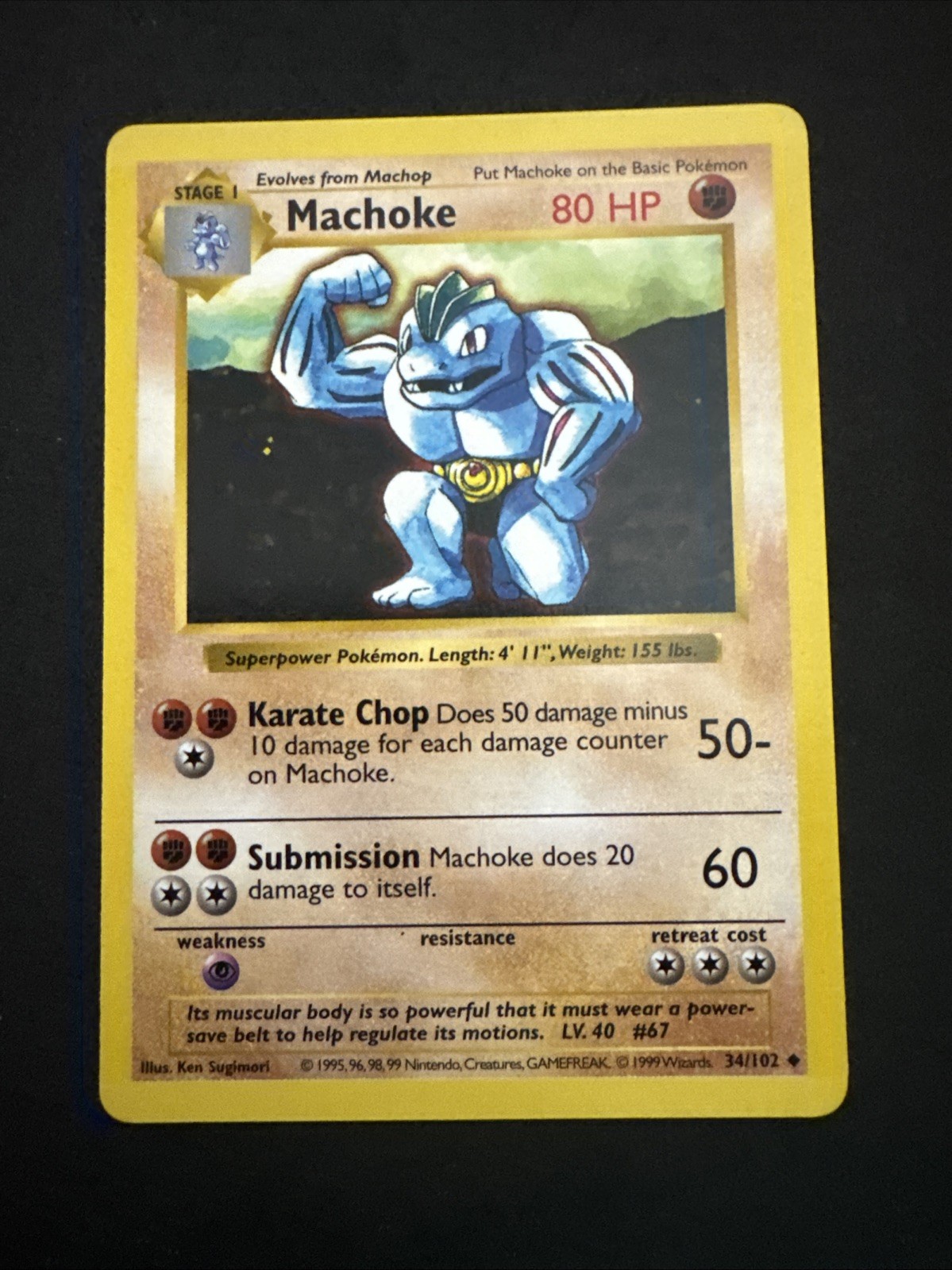 Pokémon Machoke Shadowless Base set 34/102 Vintage 1999 WOTC NM-