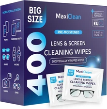 Glasses Wipes Lens Cleaner - Lens Wipes for Eyeglasses - 400 Pre-Moistened Indiv