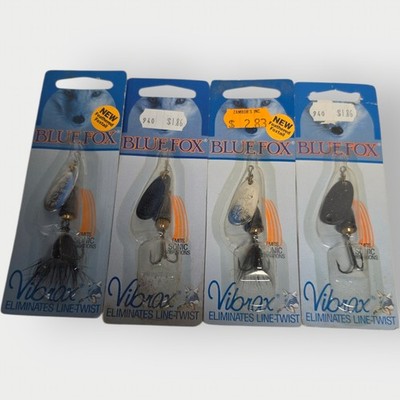 Lot of 4 Vintage BLUE FOX Classic Vibrax Spinners Size 2 - 3/16th MIXED BLACKS