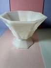 Vintage White Milk Glass Grape Pattern Pedestal Fruit/Candy Bowl Footed Octagon