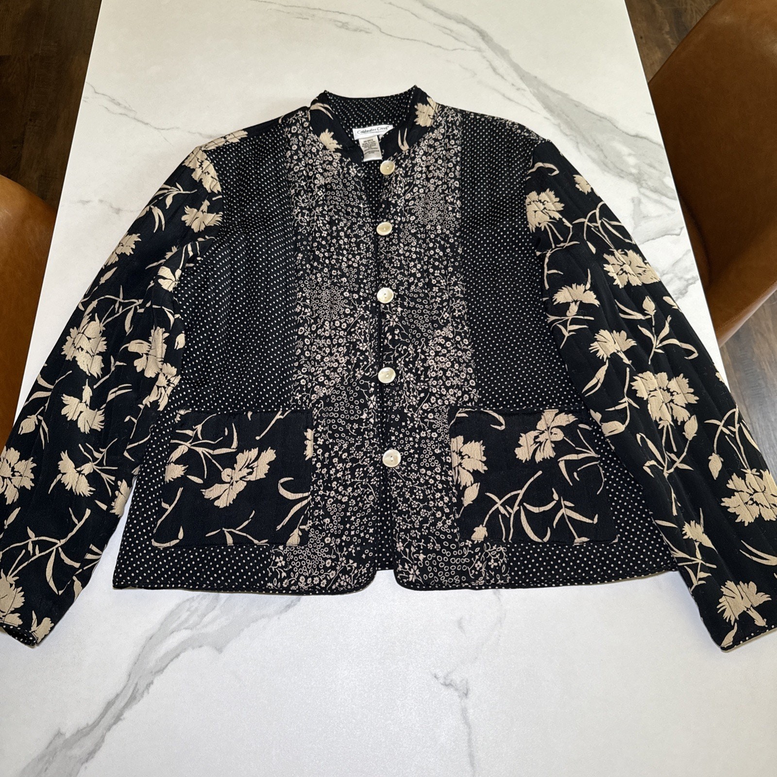 Coldwater Creek Lightweight Quilted Jacket Patchwork Print Button Front Boho M