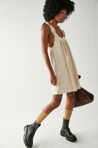 Free People Free-Est Honey Mini Dress Morning Oat Cream Tie Shoulder Size S