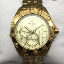 Armitron Watch Mens 44mm Gold Tone Day Date Stainless 20/4460GTP New Battery 8"