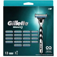 Image of Gillette Mach3 Razor For Men 13 Refill Cartridges - 1 Razor New With 3D Handle
