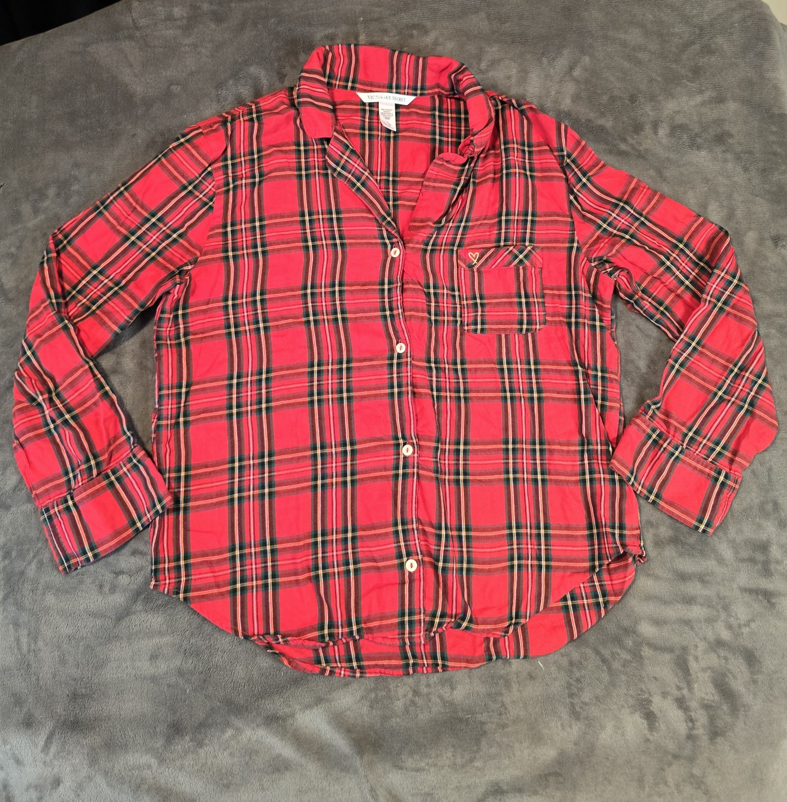 Victoria's Secret Pajama Top Button Up Shirt Womens Red Plaid Size Medium