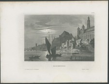 1890(C) ANTIQUE LITHO - MARIENBURG - MALBORK CASTLE ON NOGAT RIVER, POLAND