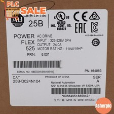 2022 Allen Bradley 25B-D024N104 /A Powerflex 525 AC Drive 15HP Surplus SEALED